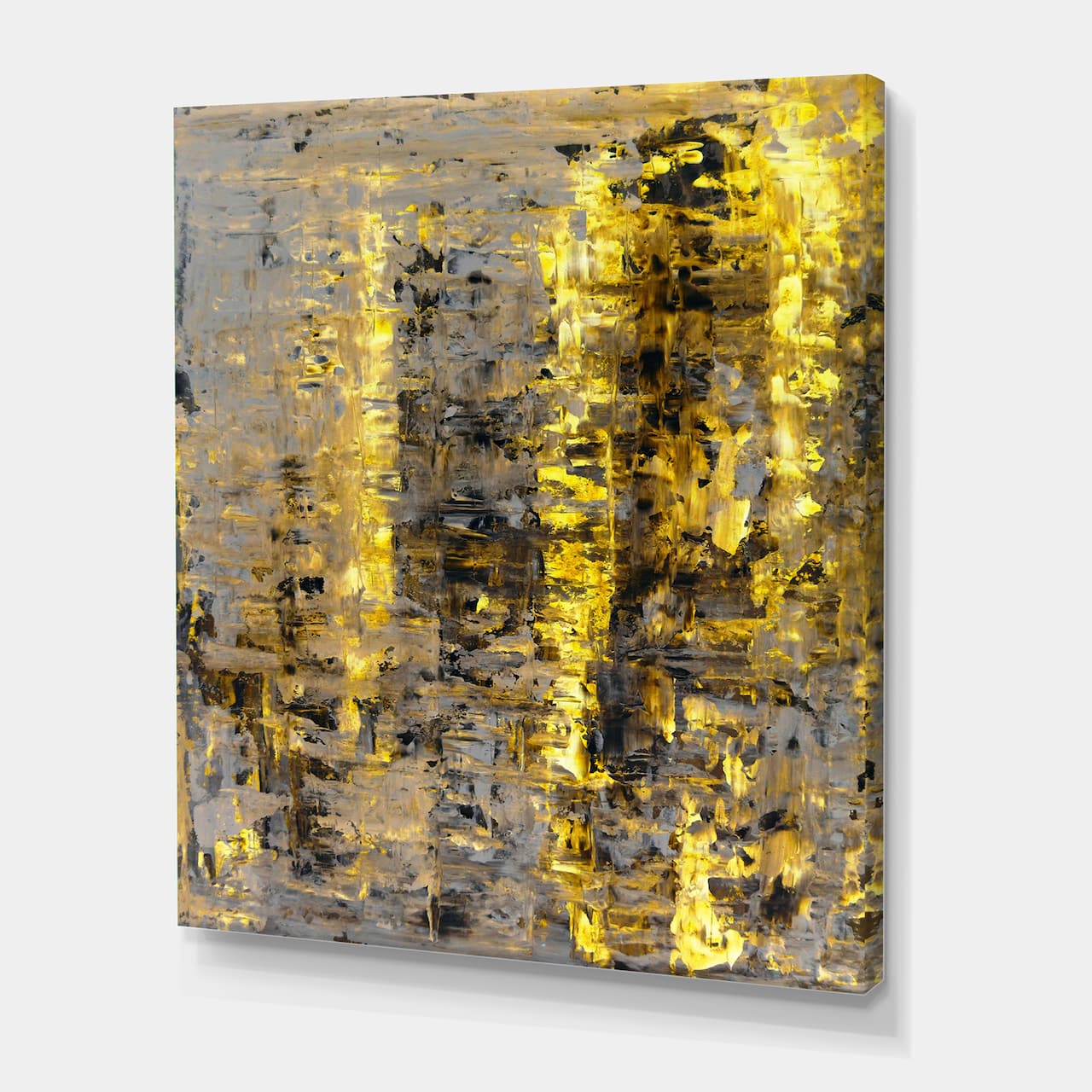 Designart - Yellow Meets Grey Abstract Art II - Modern Canvas Wall Art Print